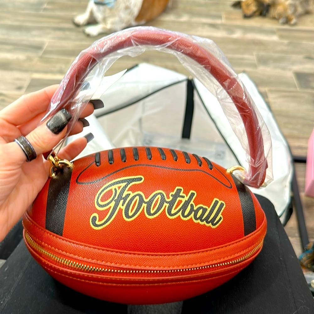 Sports-Themed American Football Shaped Black & Brown Crossbody Bag NWT​